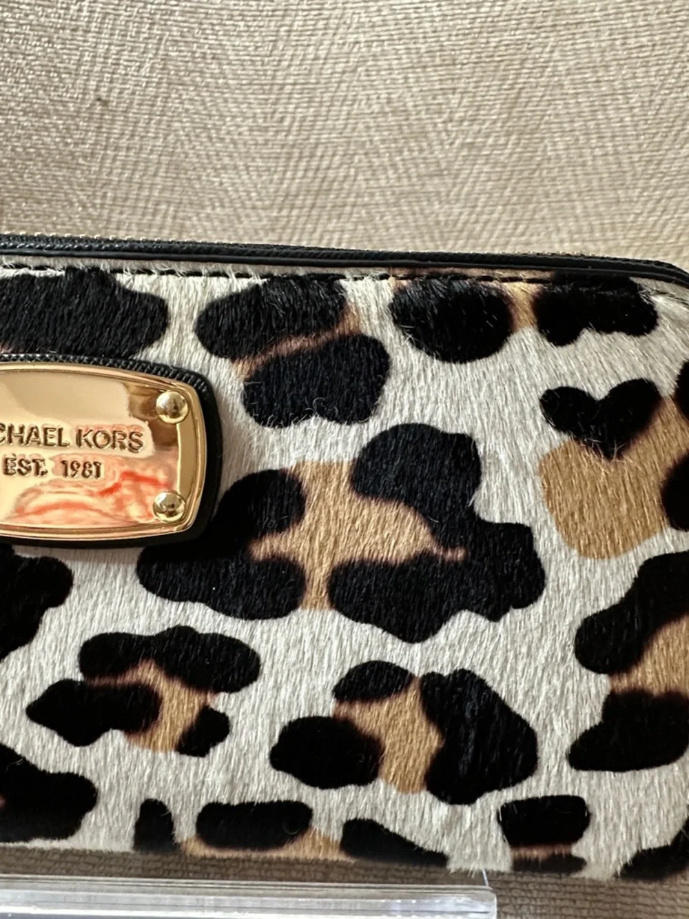 Michael Kors Leopard-Print Zip Around Wallet in Black, Brown & Cream Fur