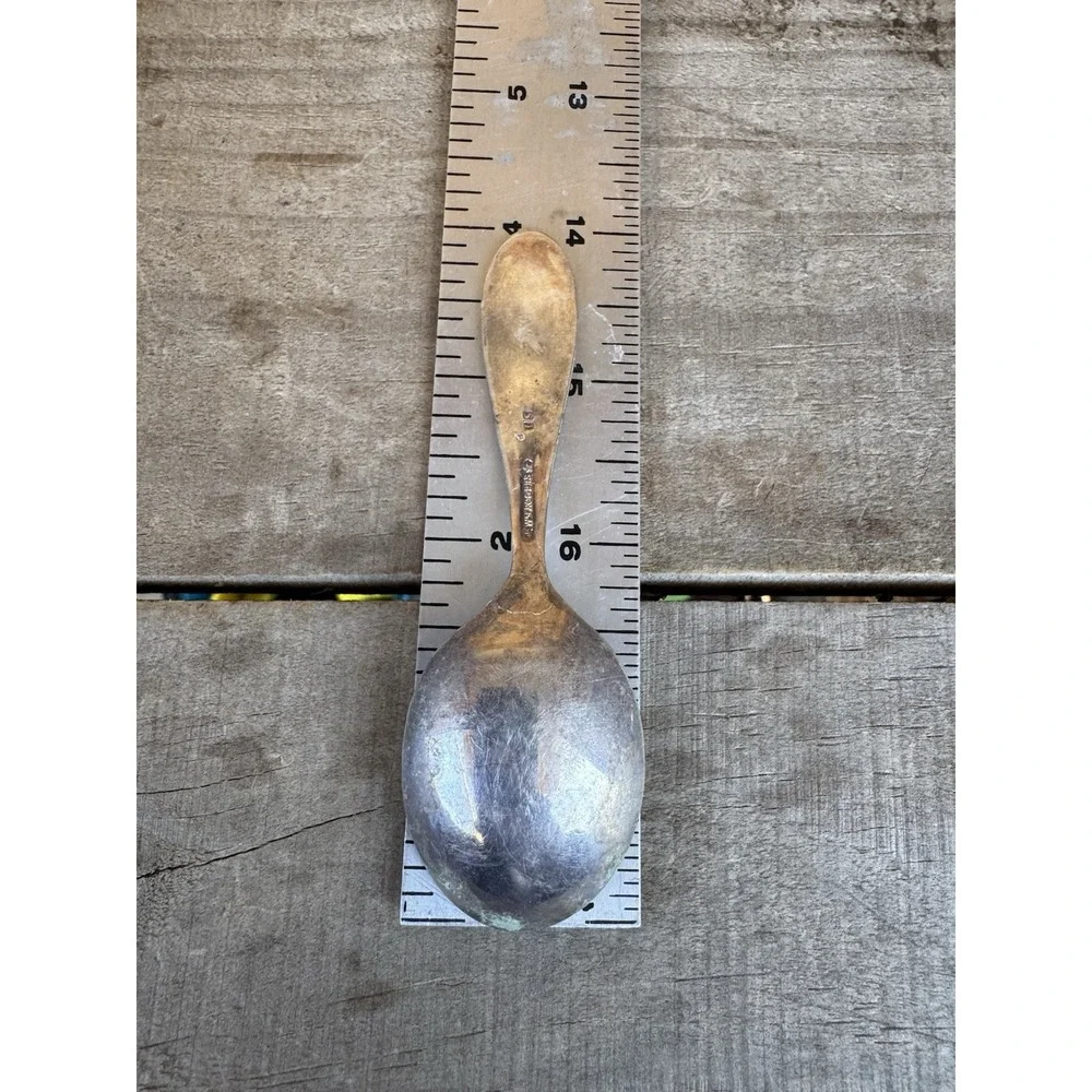 Vtg Silver-Plate WM Rogers‎ Birth Record Baby Spoon Stork Engraved Michael 1958