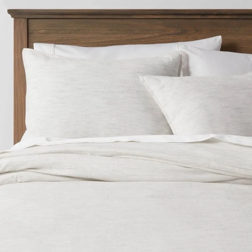Threshold 3pc Full/Queen Space Dyed Cotton Linen Duvet Cover & Sham Set Gray