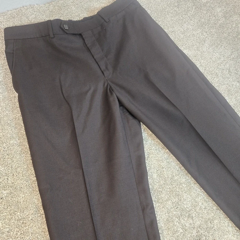 Gala Dress Pants Wool Mens 36x 34 Black  Flat Front‎ Straight Slacks