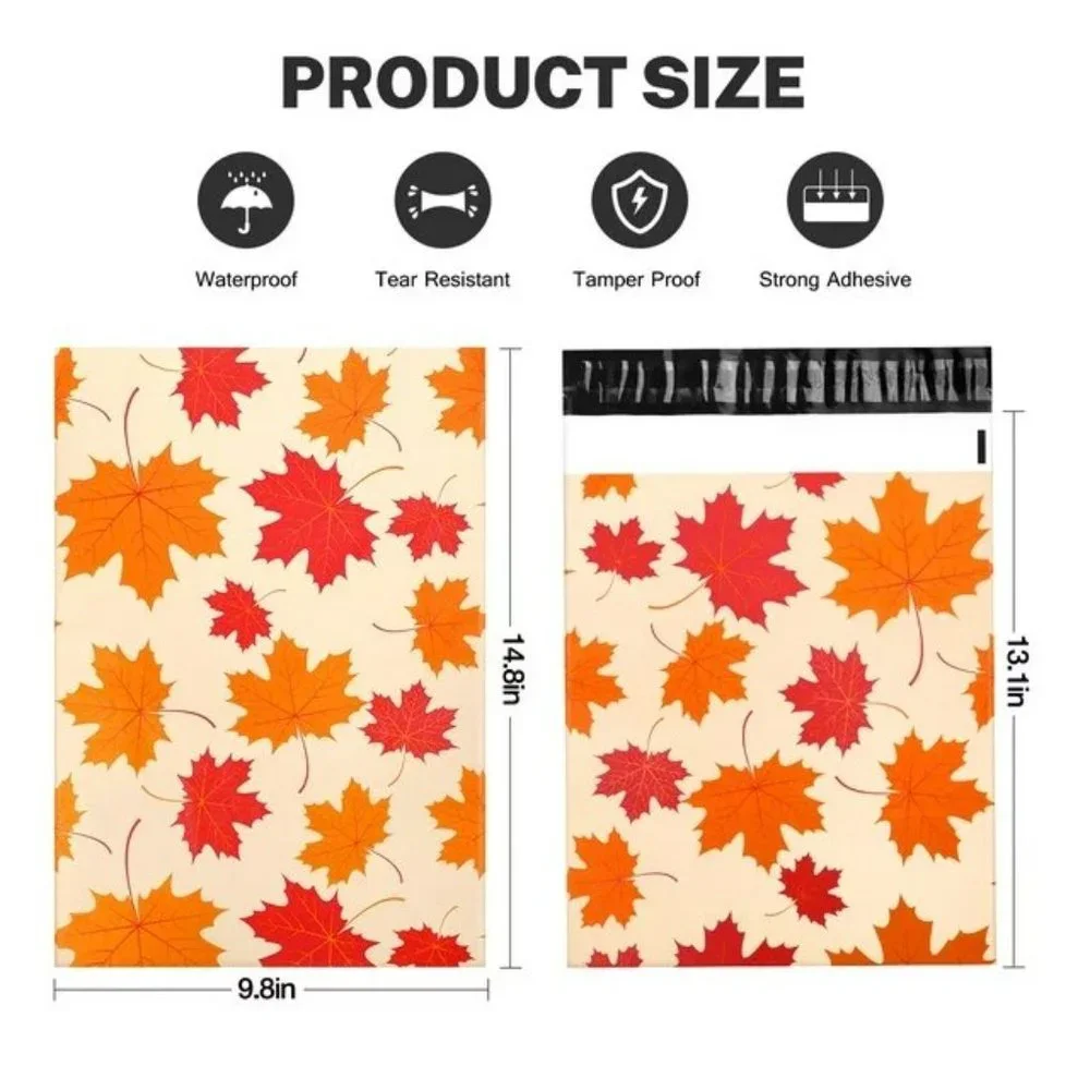 15 Pcs Fall Maple Leaves Poly Mailers 10