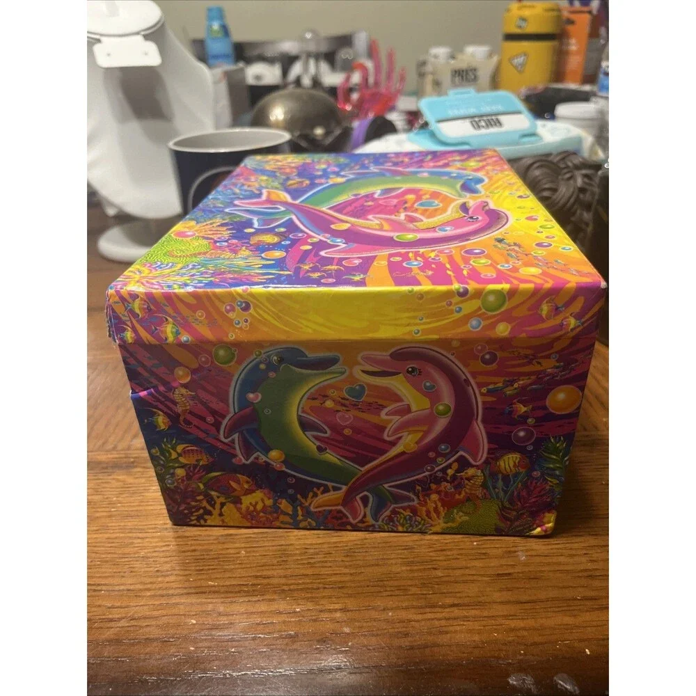 Vintage Lisa Frank Dancing Dolphins Jewelry Stationary Keepsake Box w/Mirror