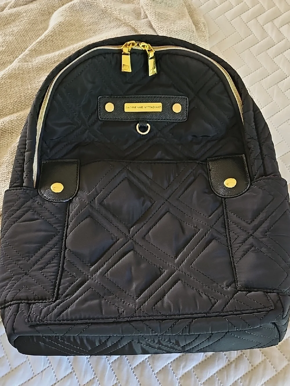 Adrienne Vittadini Black Quilted Backpack with Gold Hardware - EUC