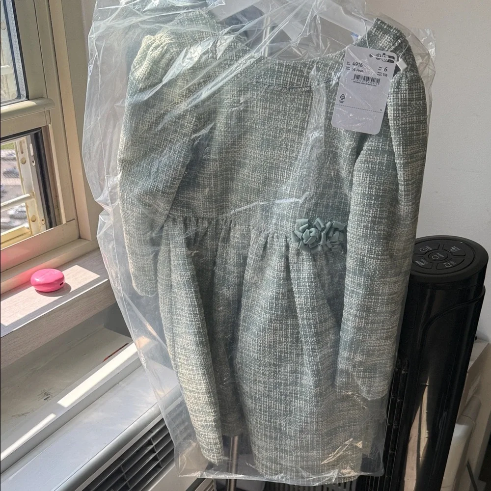 Mayoral Green Tweed Girl's Dress with Floral Detail