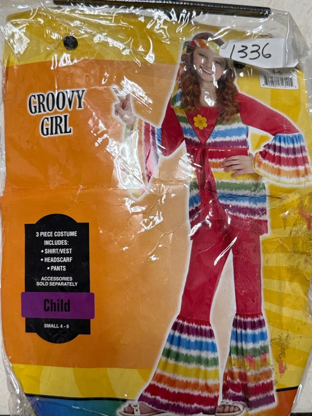 Unbranded Kids Rainbow Tie-Dye Pink Hippie Costume Size S (4/6)