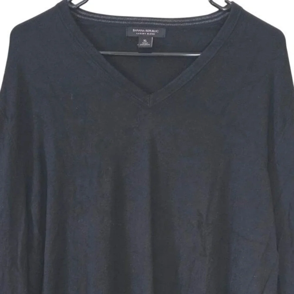 Banana Republic Mens Luxury Blend Silk Cotton Cashmere V-Neck Sweater‎ Black XL