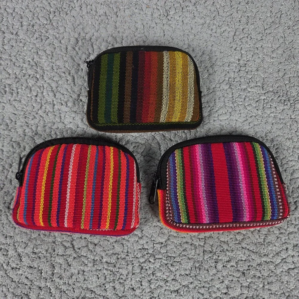 Hand Embroidered Coin Purses Set Of 3 Mexican Art
