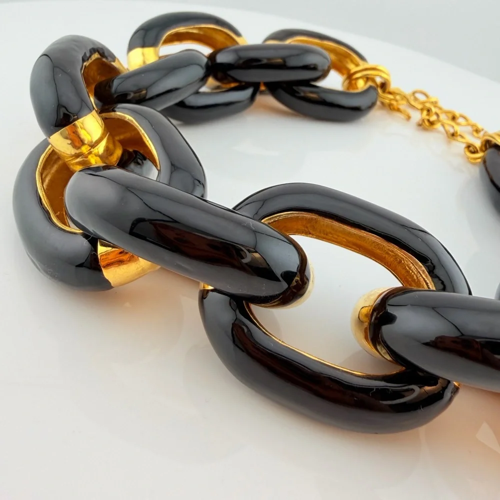 KJL black and gold Enamel chunky link chain