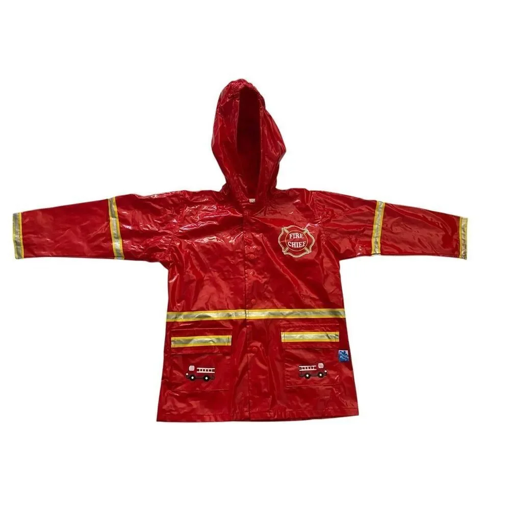 Puddle Play Little Boys XS Red Fireman Raincoat Outerwear Hooded Waterproof