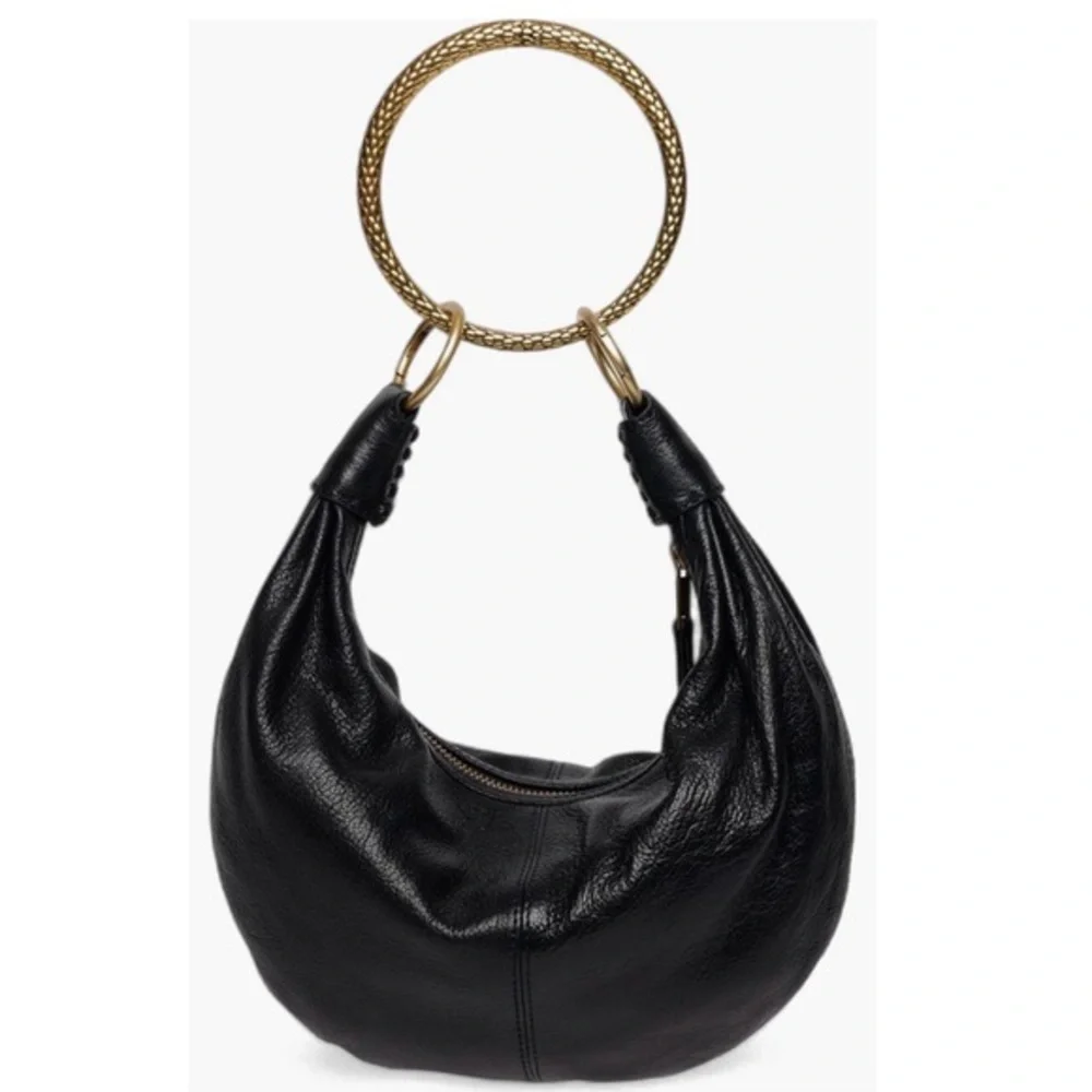 Black Leather Hobo Bracelet Bag