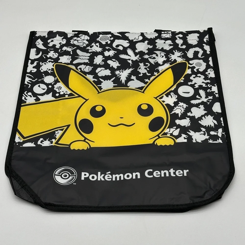 Pokemon Center Pikachu Reusable Tote Bag Black White Yellow Graphic Shopping Bag