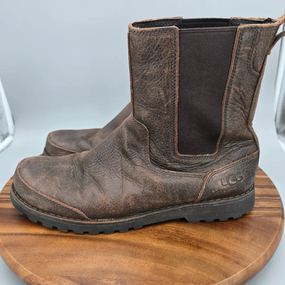 Ugg Herrick Chelsea Boots Mens 11 Brown Leather Rugged Casual Pull On Ankle