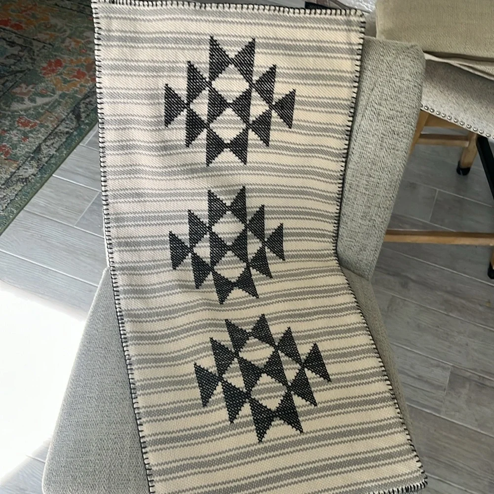 Pendleton Lyons cross stitch lumbar pillow cover striped Geo embroidered gray