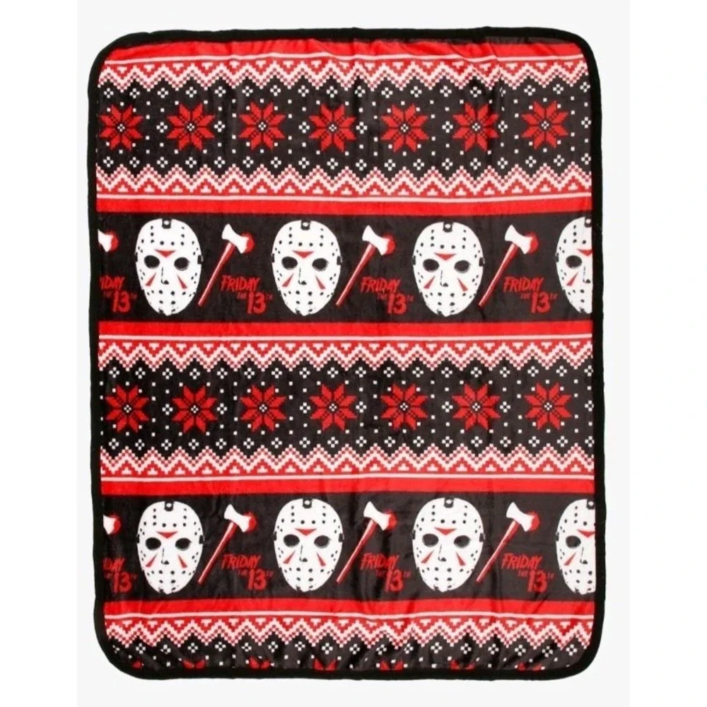 NEW Friday The 13th Jason Axe Fair Isle‎ Holiday Silky Soft Throw Blanket 46x60