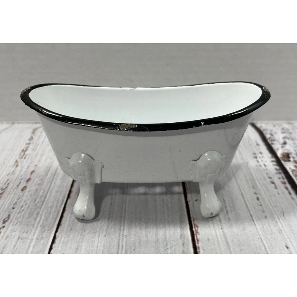 White Bathtub Enamelware Soap or Scrubby Sponge Holder 5.5 Inches‎ Farmhouse
