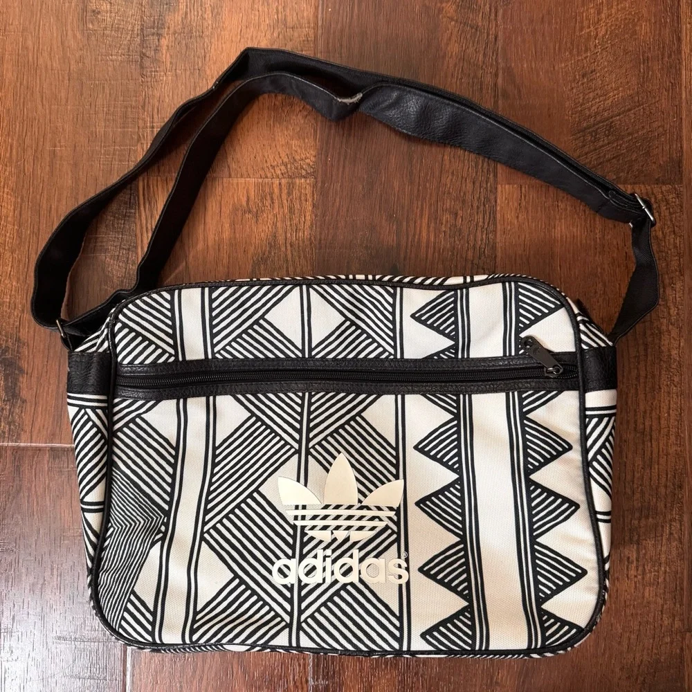 ADIDAS black & white tote/travel/airline RARE, Mexkumrex Aztec Pattern, unisex