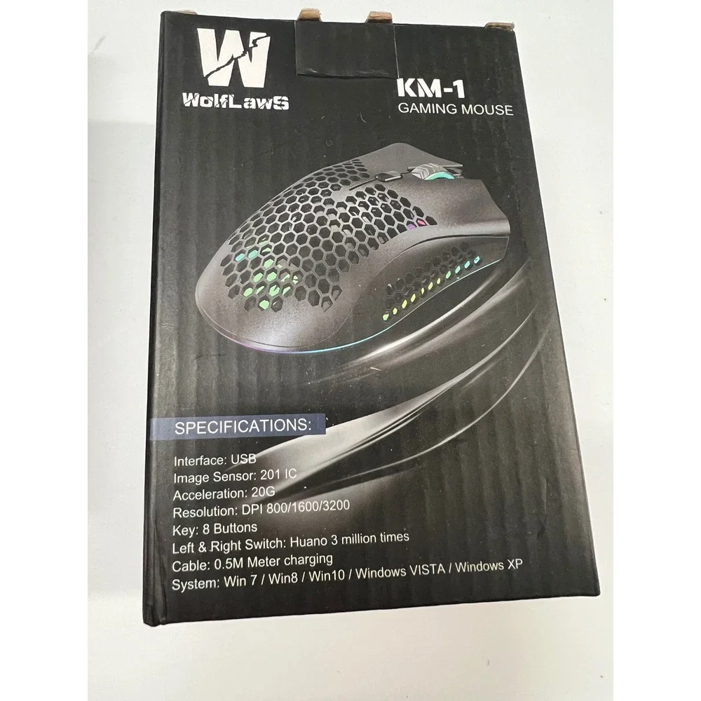 WolfLawS KM-1 Wireless Gaming Mouse RGB Honeycomb Shell 8 Buttons 3200 DPI Black