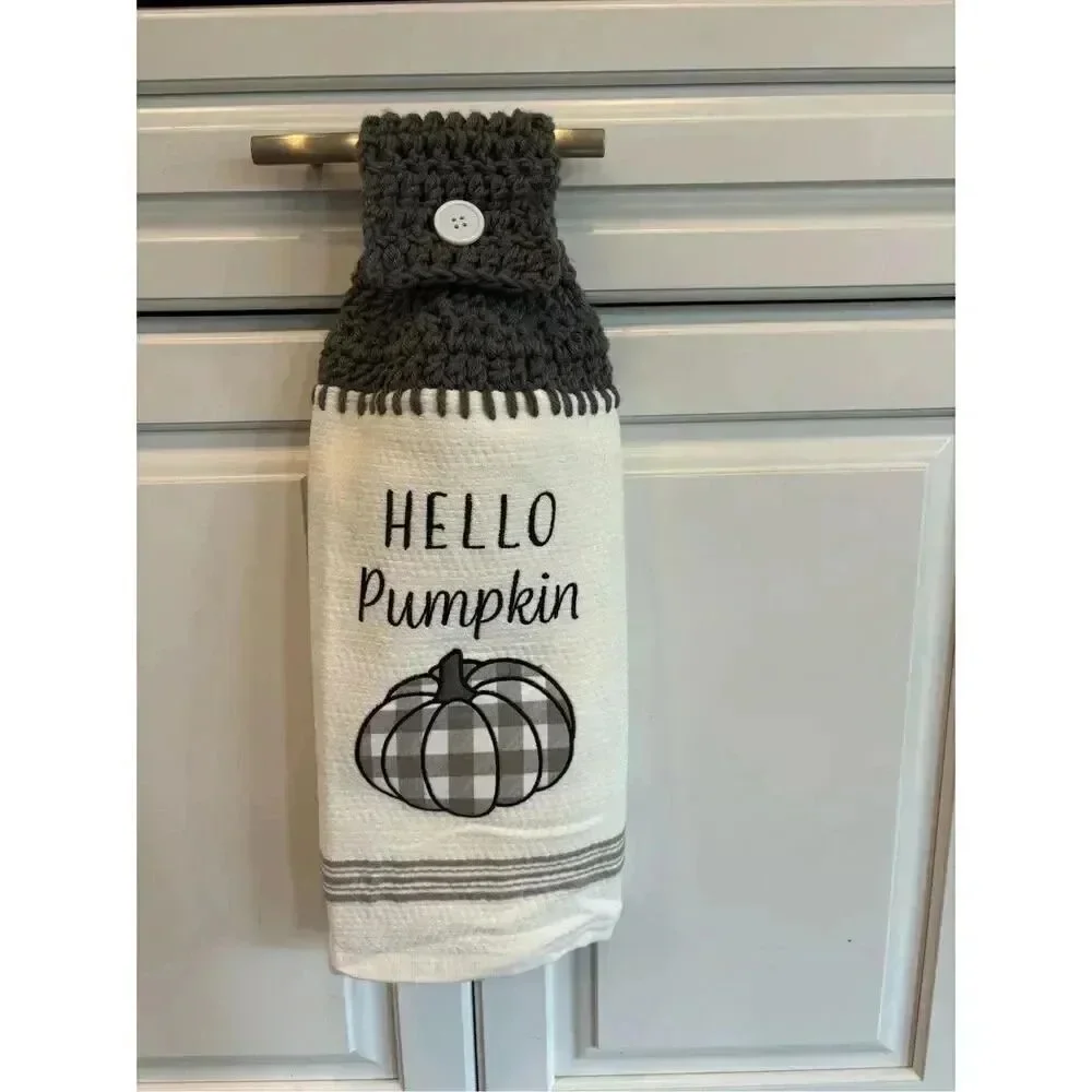 Crochet Top Kitchen towel-Hello pumpkin