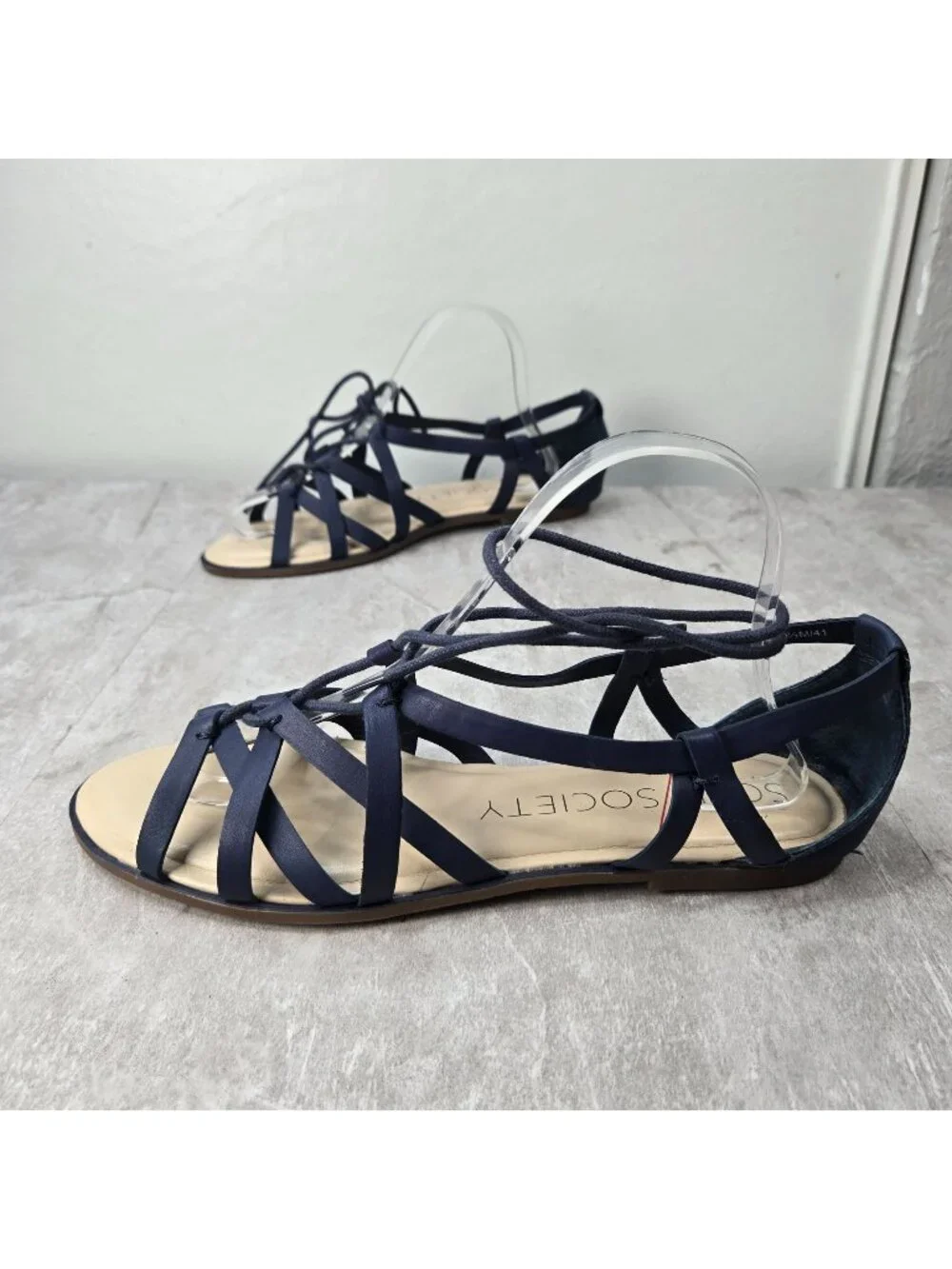 Sole Society Flat Gladiator Sandals Sz 9.5 Blue Leather Casual Bohemian Strappy