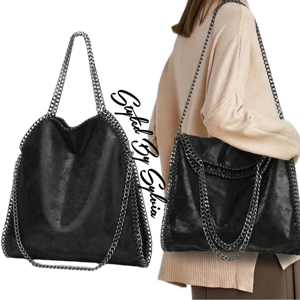 The STELLA Gray Silver Chained Handbag Shoulder Hobo
