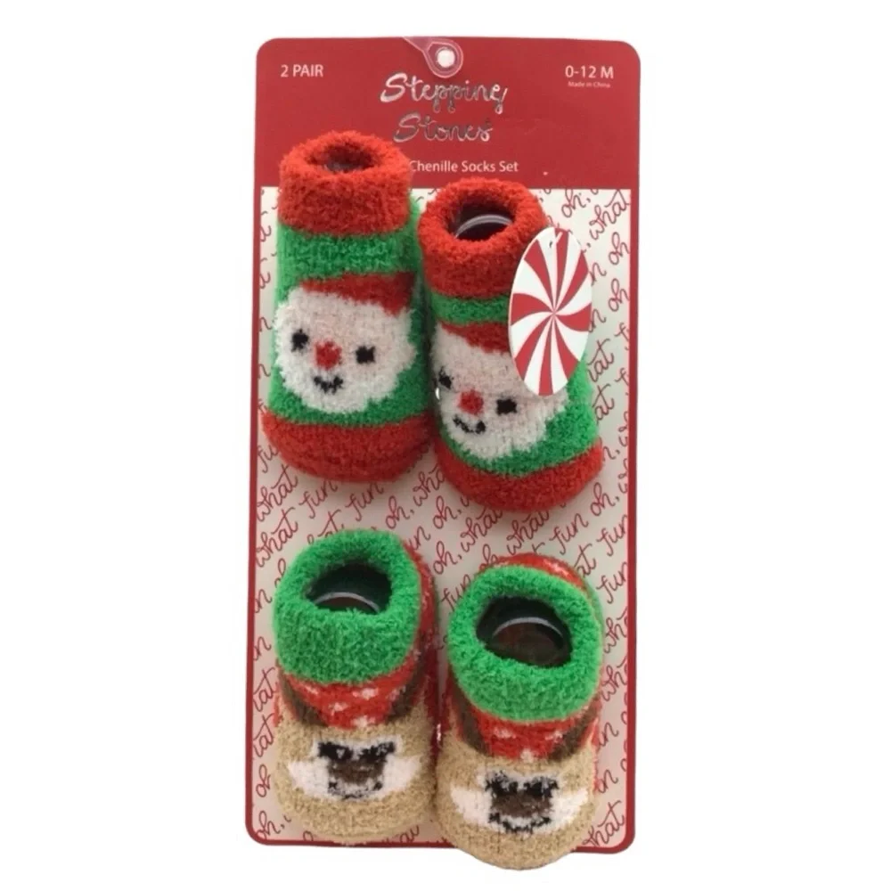 Stepping Stones Baby Set of (2) Pair of Chenille Socks (NWT) (Baby 0-12 M)