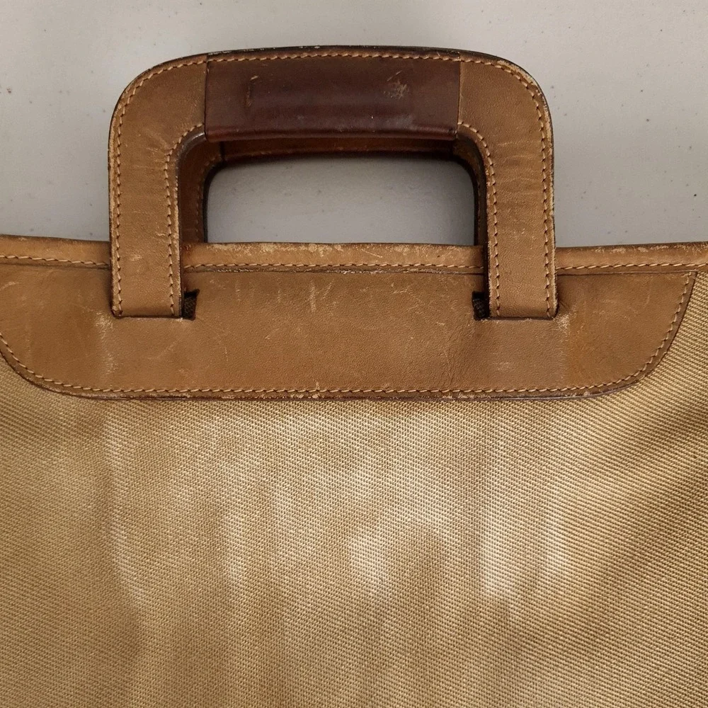 Ghurka Attache Bag No 24 Beige Soft Case Twill Leather Briefcase Bag USA 10x15