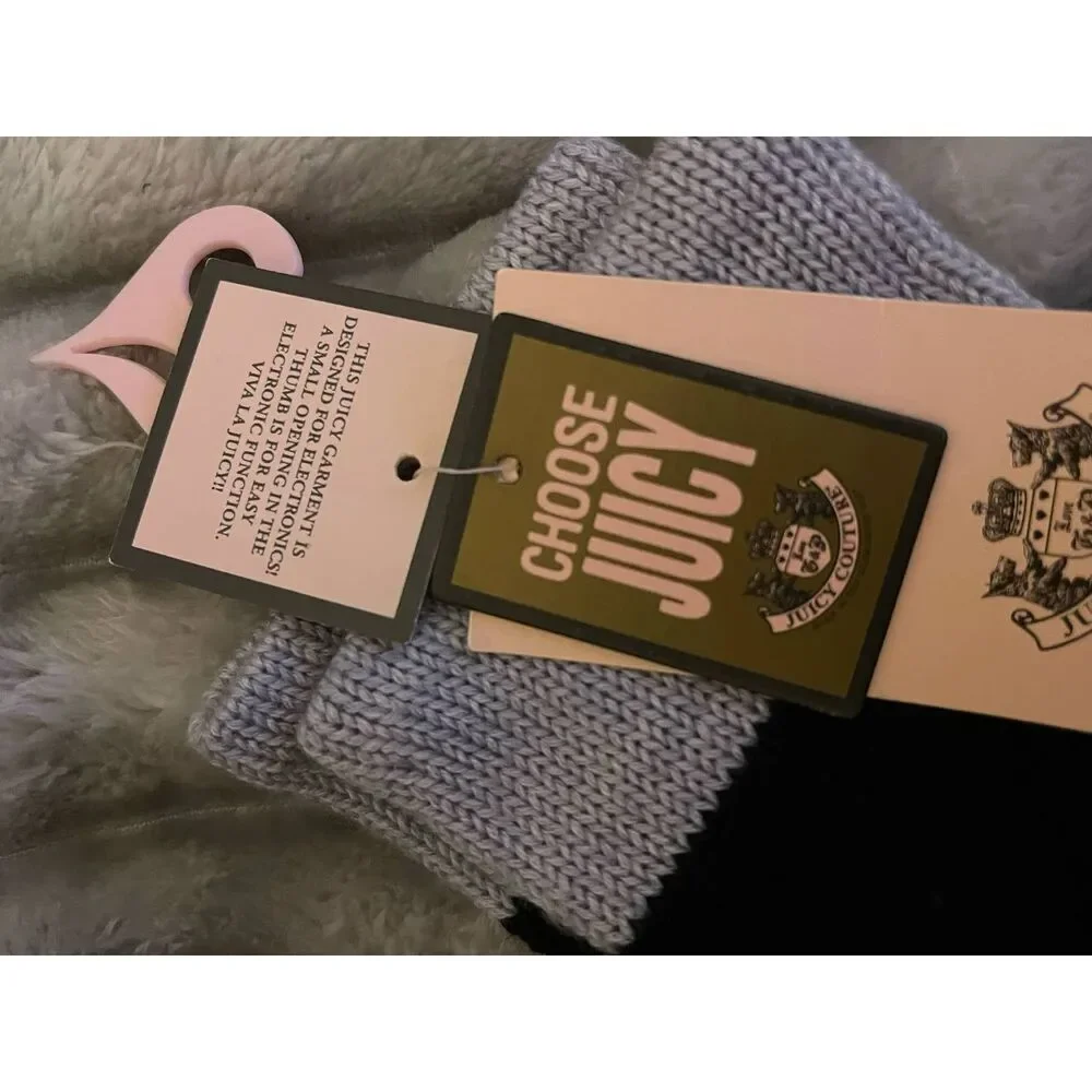 Y2k nwt vintage og juicy couture knit winter gloves mittens grey