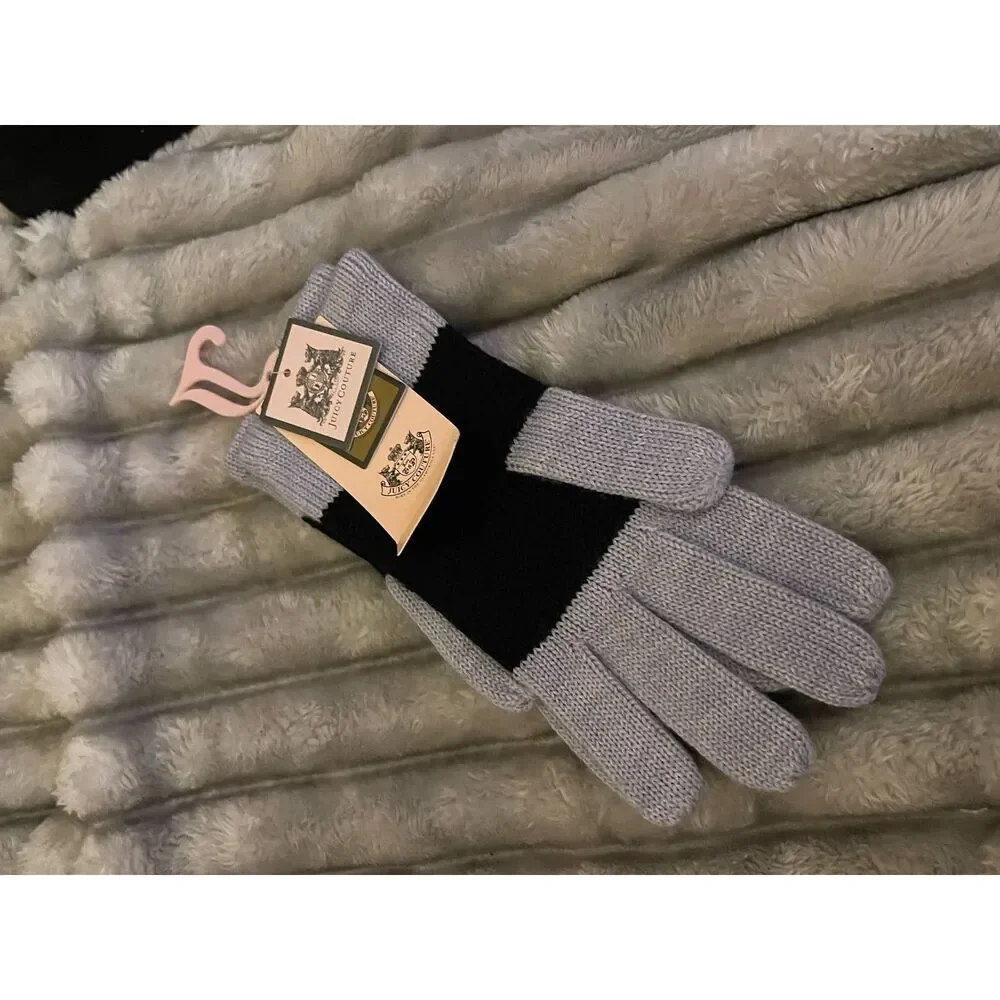 Y2k nwt vintage og juicy couture knit winter gloves mittens grey