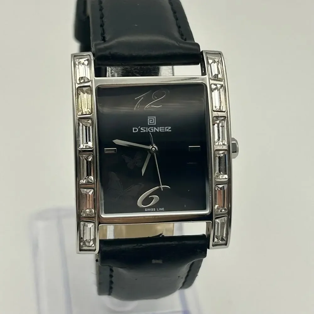 D'signer 469GL Black Butterfly Print Dial Women’s Watch Working New Battery