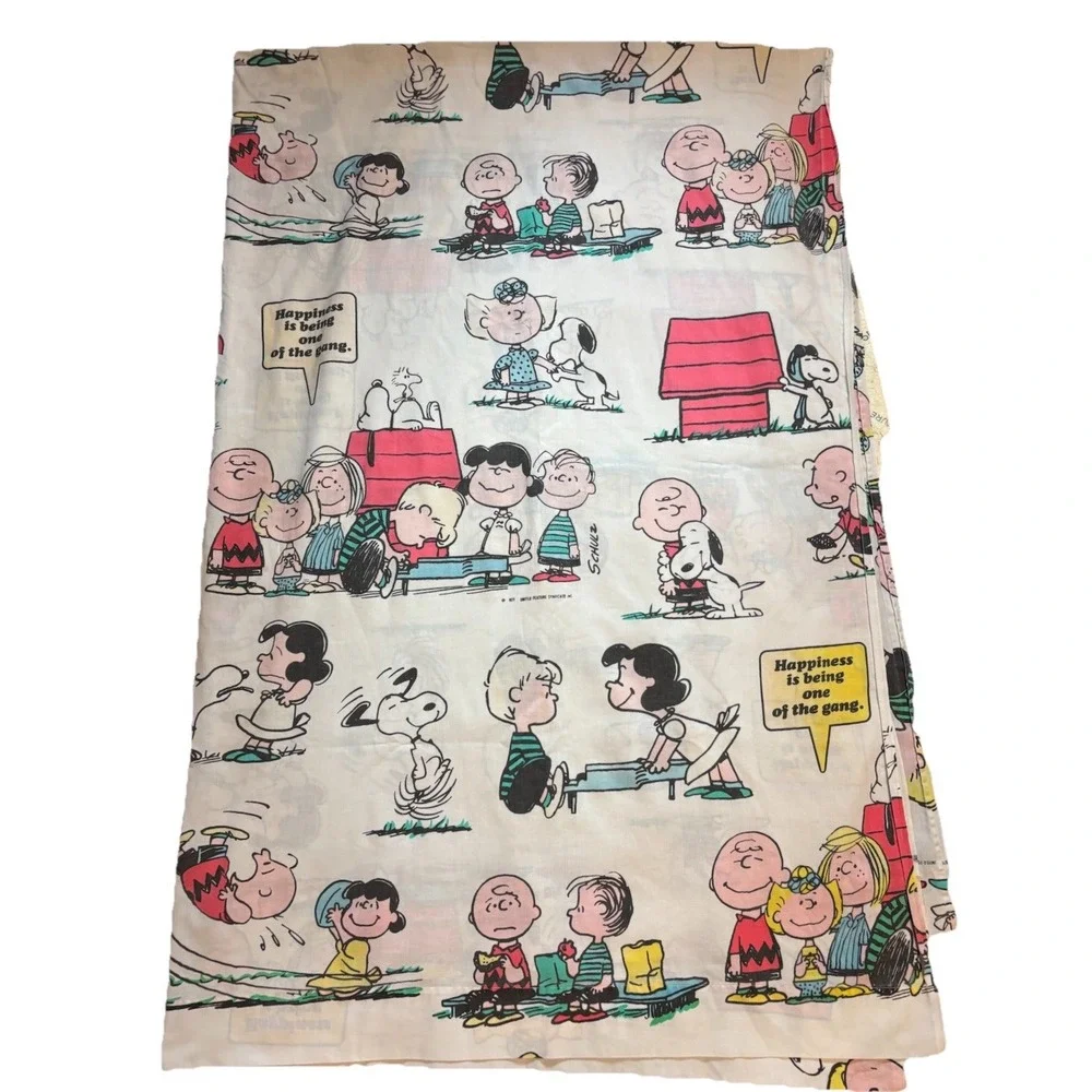 Vintage 1970 SNOOPY PEANUTS Flat Sheet Twin Snoopy Woodstock‎ Charlie Brown