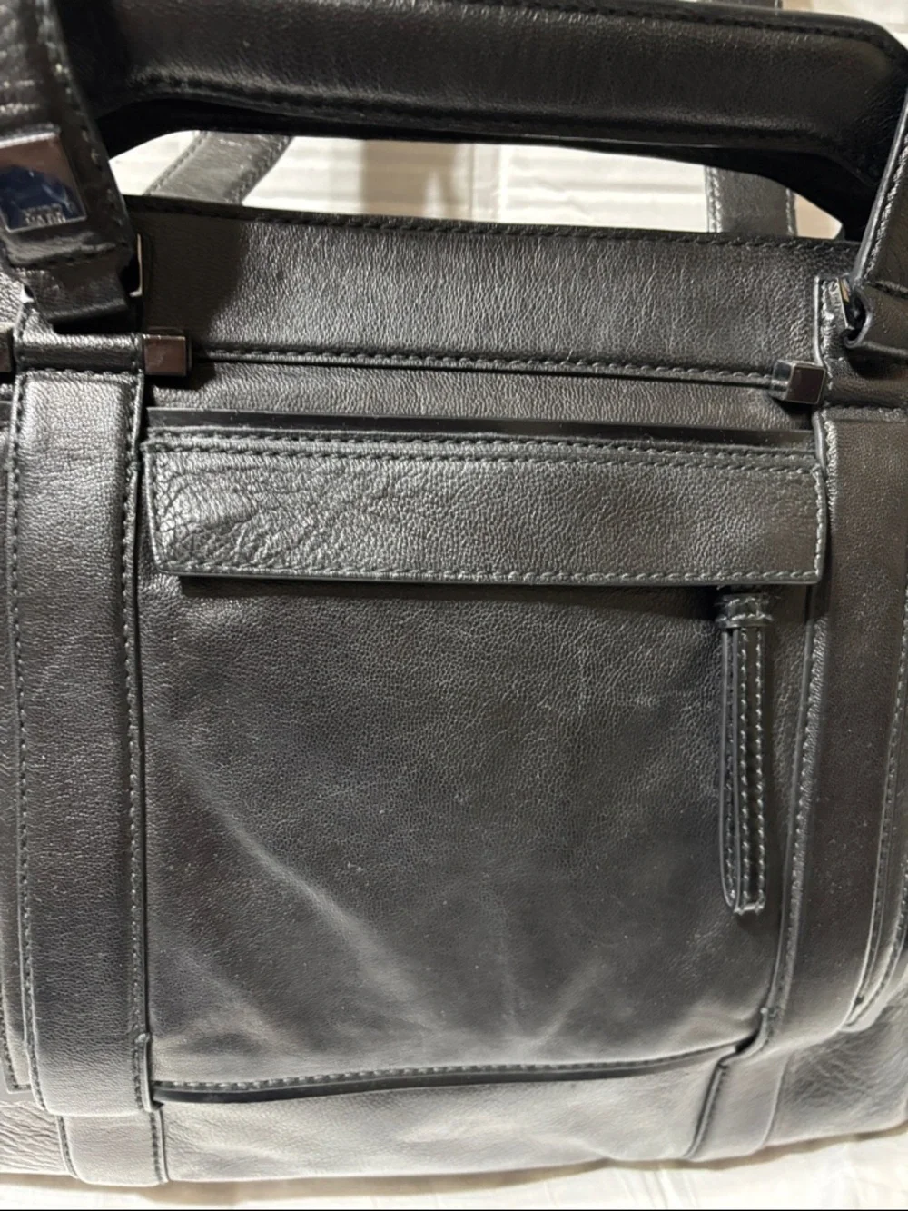HUGO Black Leather Tote Briefcase. Unisex, full grain leather. EUC