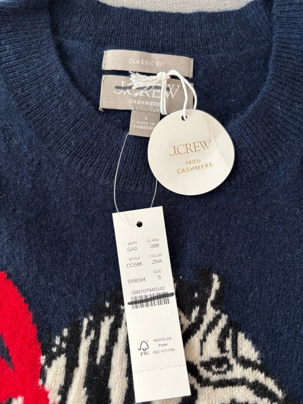 J.Crew Cashmere classic-fit crewneck sweater in zebra intarsia CO586