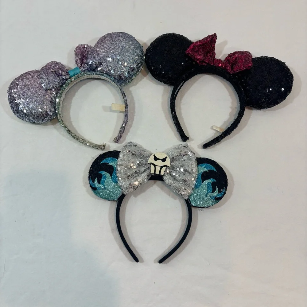 Disney Minnie Mouse Headband Ears With Bow Multicolor & Black Sequin Hat Mickey