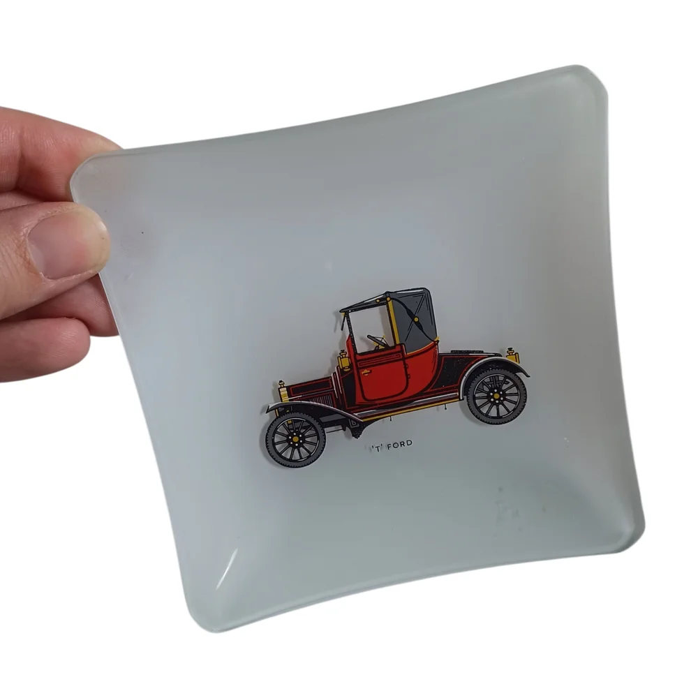 Vintage Automotive Collectible Glass Ashtray Trinket Dish Mancave Desk Ornament