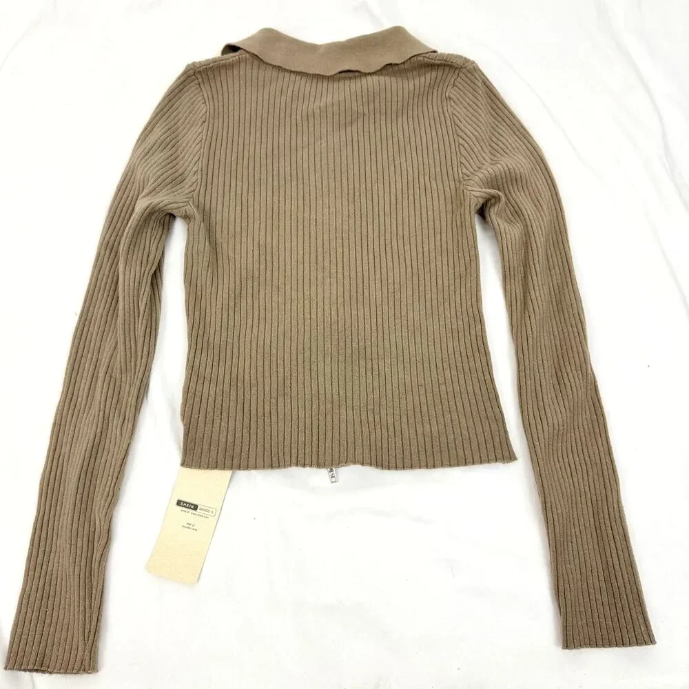 SHEIN Lot of Two Ribbed Sweaters L Slim Fit Polo Tops Zip Gray Red NWT B41
