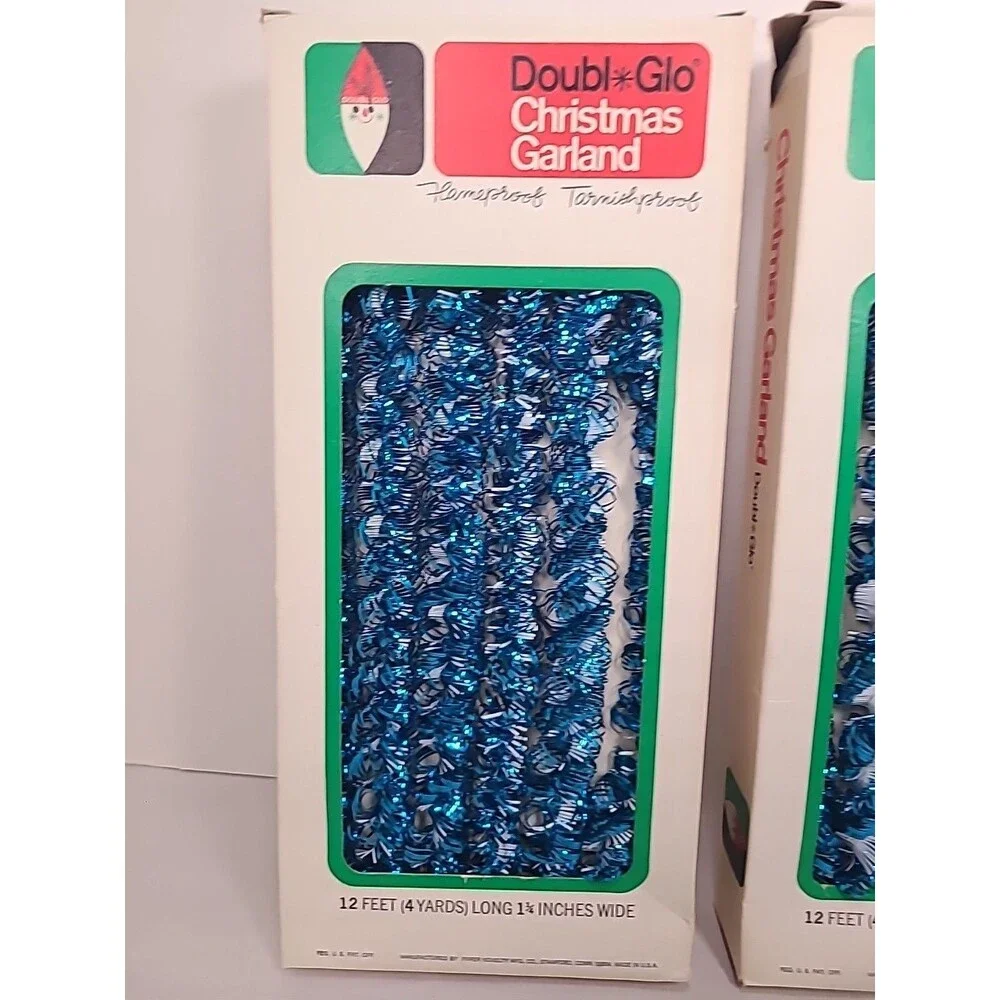 Vintage Doubl Glo Christmas Blue/White Garland 2-12'x 1.25