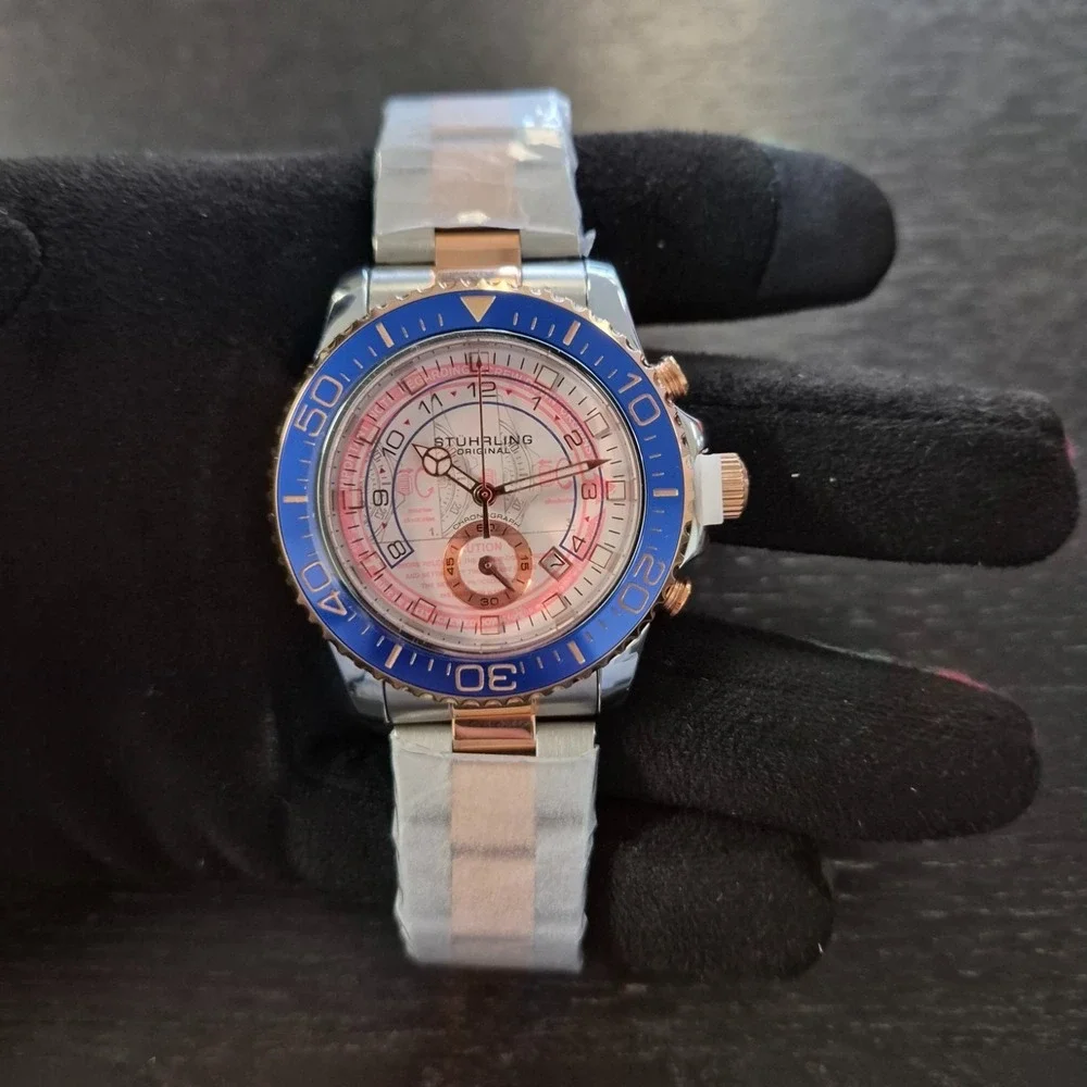 Stuhrling Men's Aquadiver Chronograph White Dial Men's 42mm Watch