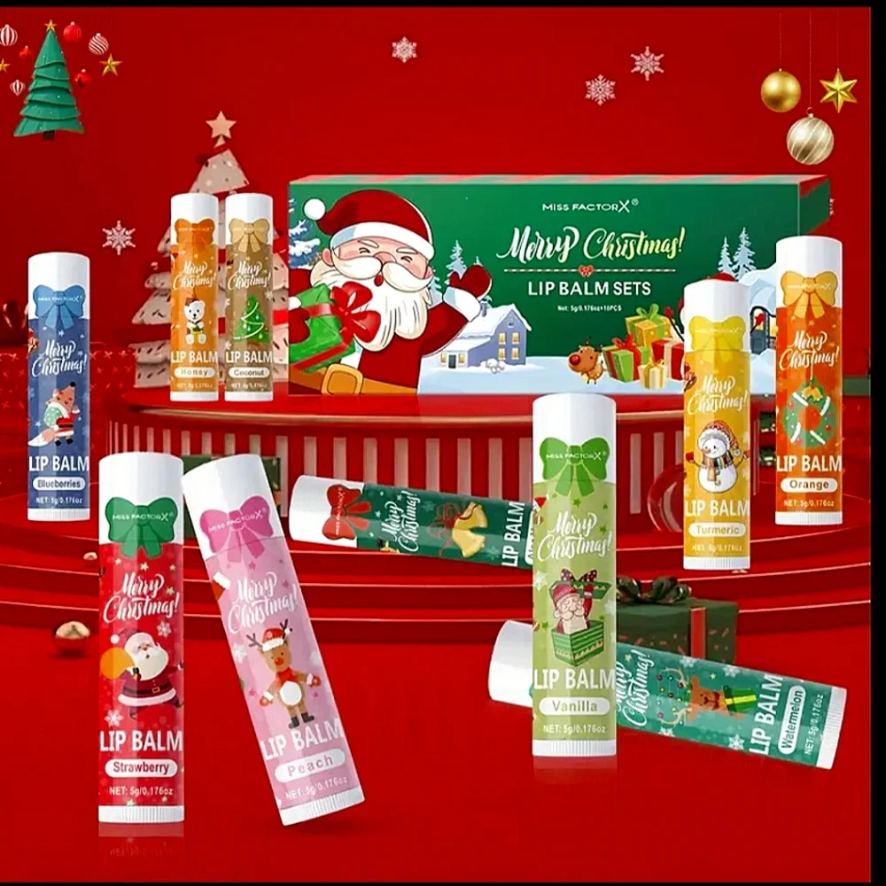 🆕️10 FESTIVE LIP BALM CHRISTMAS GIFT BOXED SET - MULTI~FLAVOR COLLECTION☃️❄️🎅
