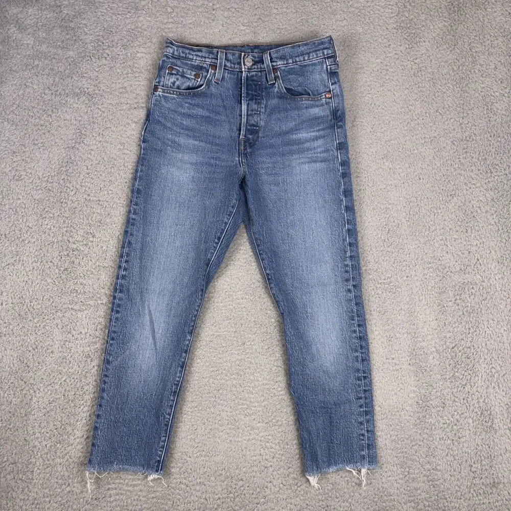 Levis 501 S Skinny XX Premium Big E Jeans Button Fly Women 25x28 Blue Frayed