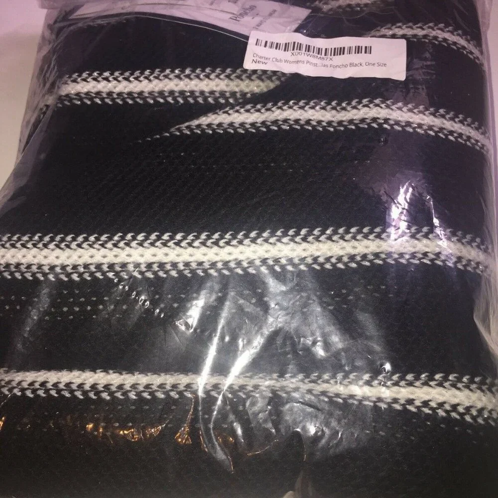 Charter Club Pinstripe Bias Poncho/Scarf, One Size Retail $58.50