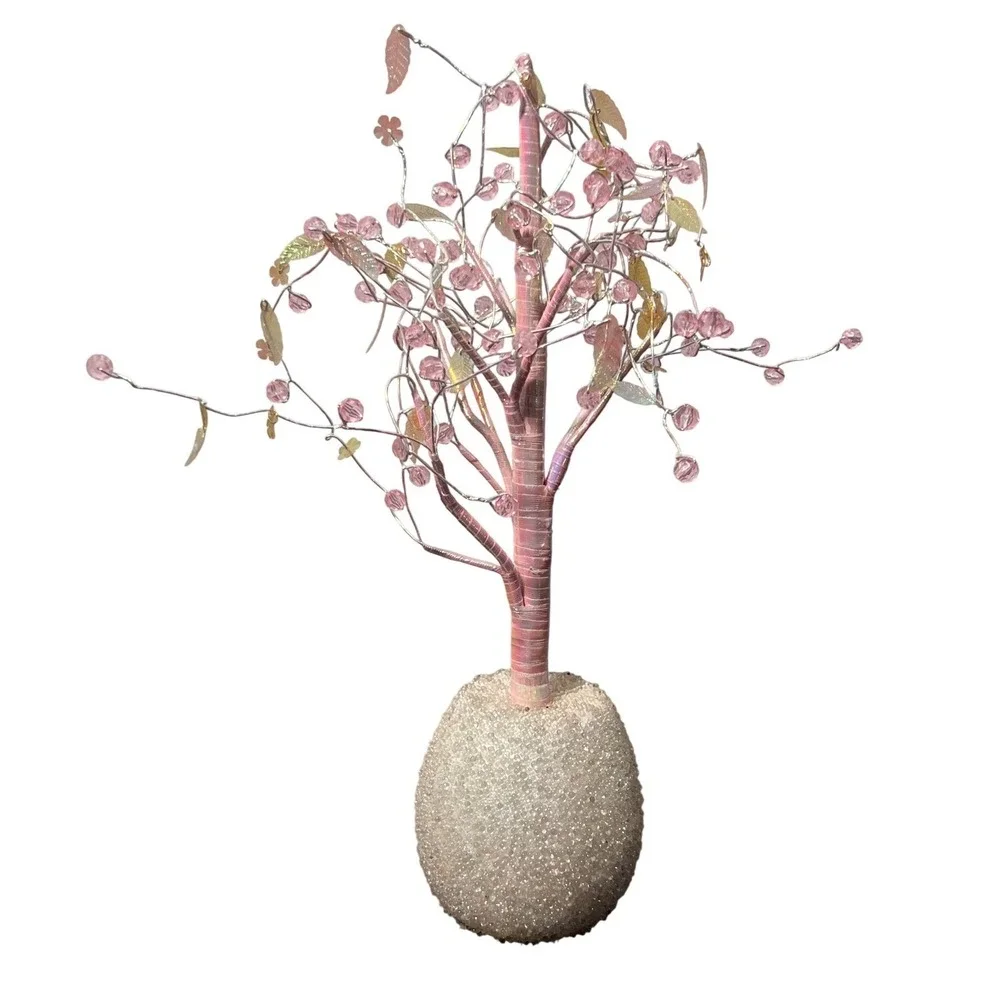 Pink Gold Beaded Cherry Blossom Tree Decor Artificial Floral Home Accent 12
