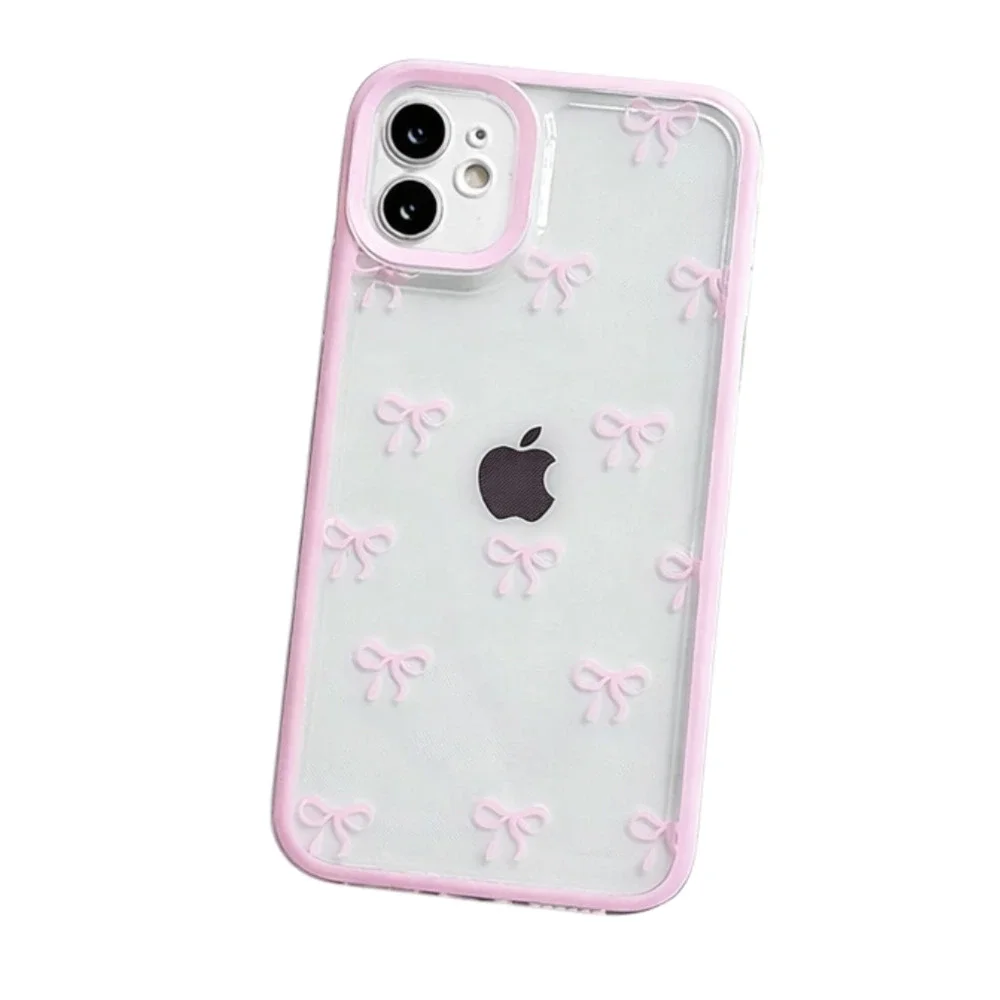 NEW - NITITOP iPhone 12 Case Clear Durable Ribbon Pink Bow Knot Patter