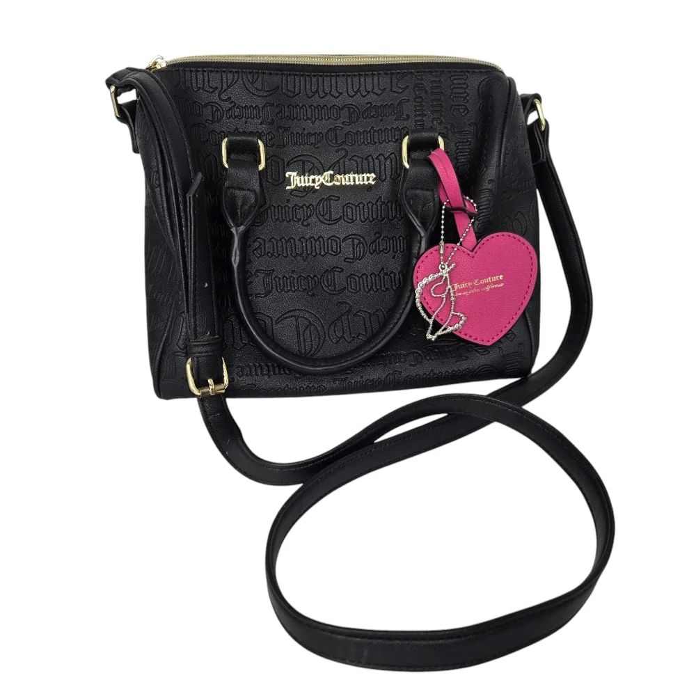 Juicy‎ Couture Speedy Satchel Crossbody Black Embossed bag Pink Heart