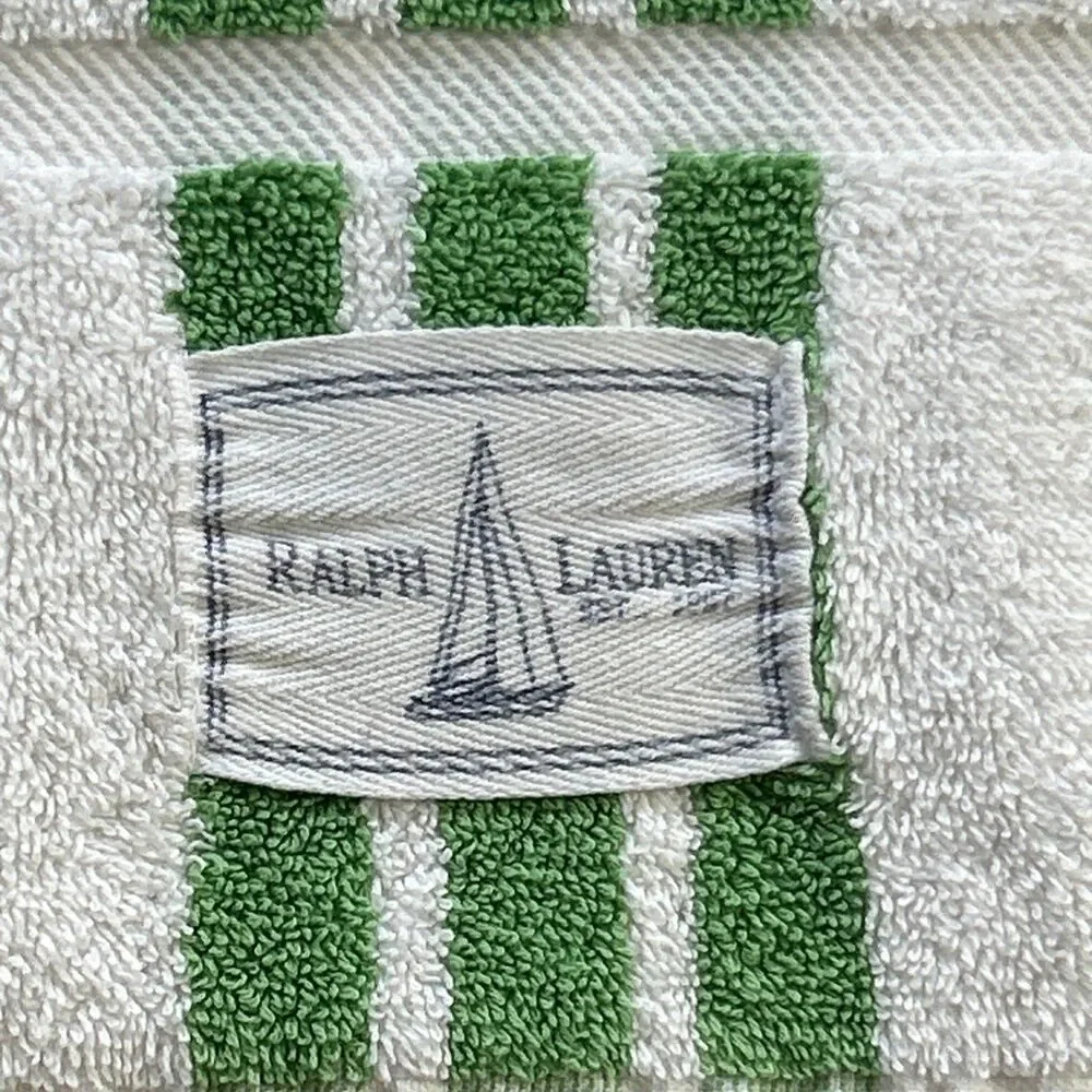 Vintage Ralph Lauren Home Beach Towel 34” X 64” USA Striped Cotton Green White