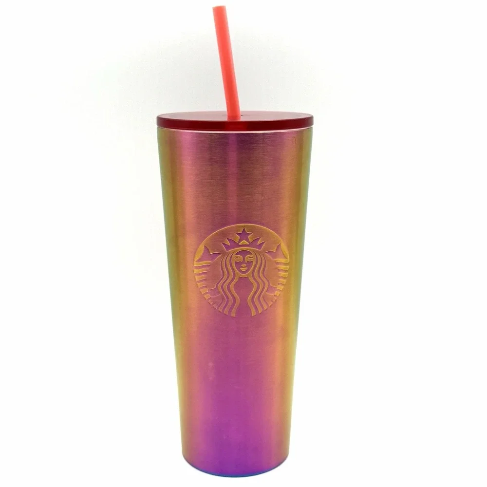 Starbucks 24oz Iridescent Stainless Steel Cold Cup Tumbler‎ Venti with Straw
