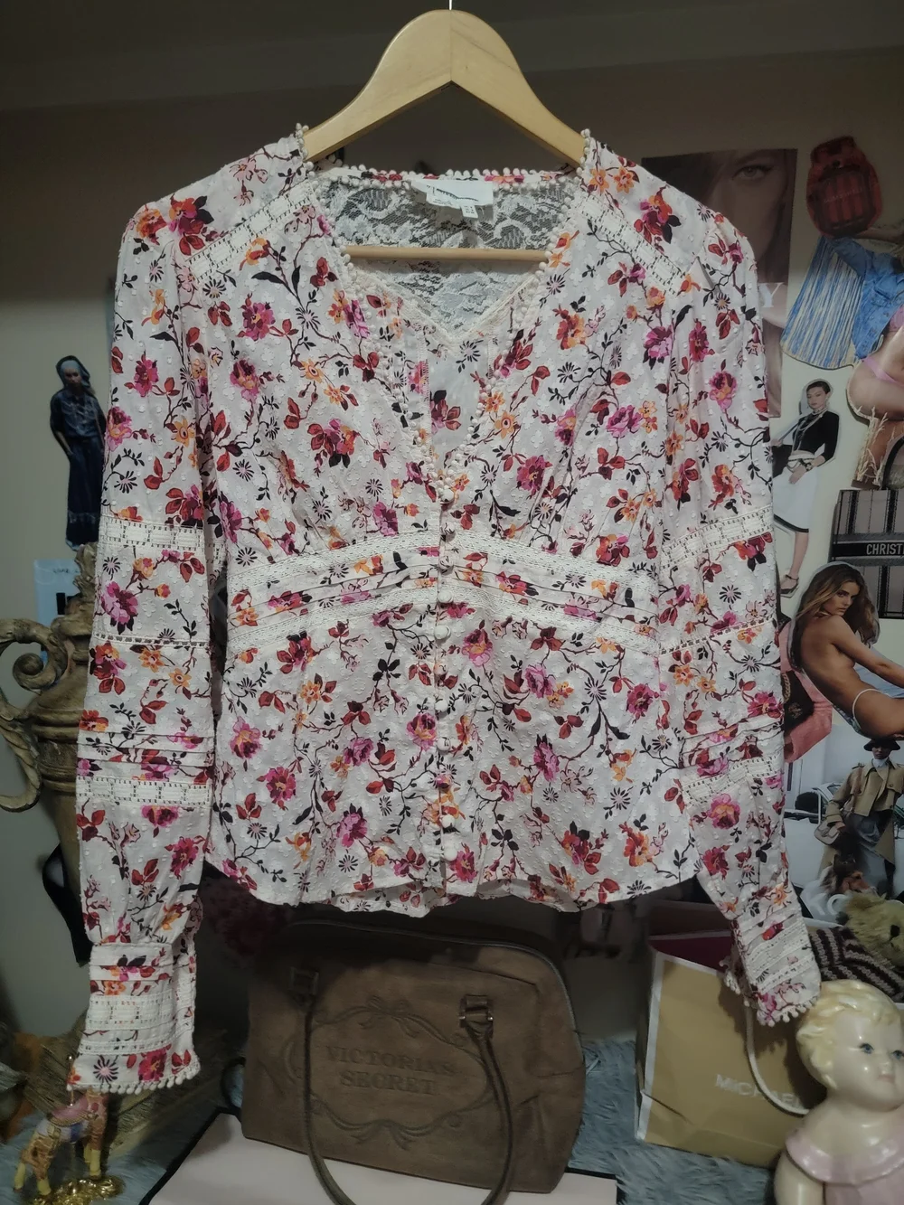 Anthropologie Puff Sleeve Lace Buttondown US 2 Small