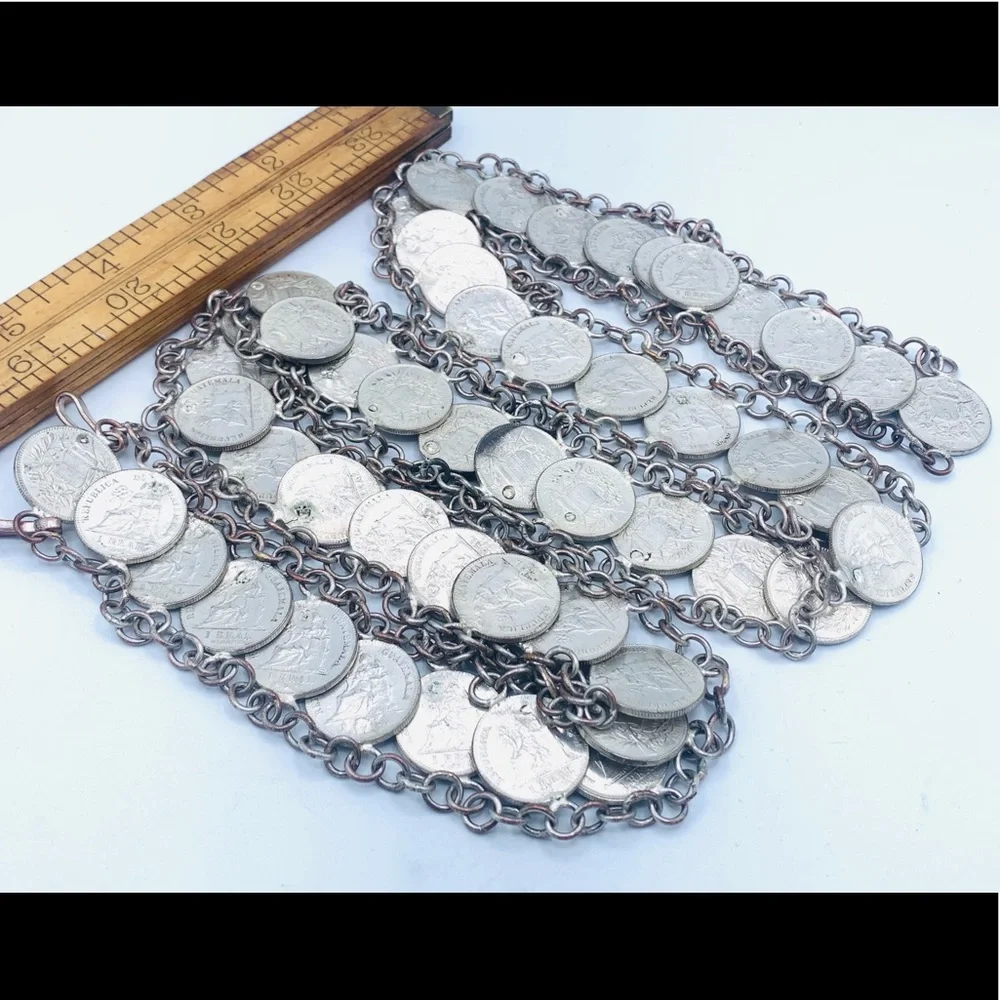 Vintage coin belt Guatemala 1900 - 1912 Real copper nickel 50 coins 37”