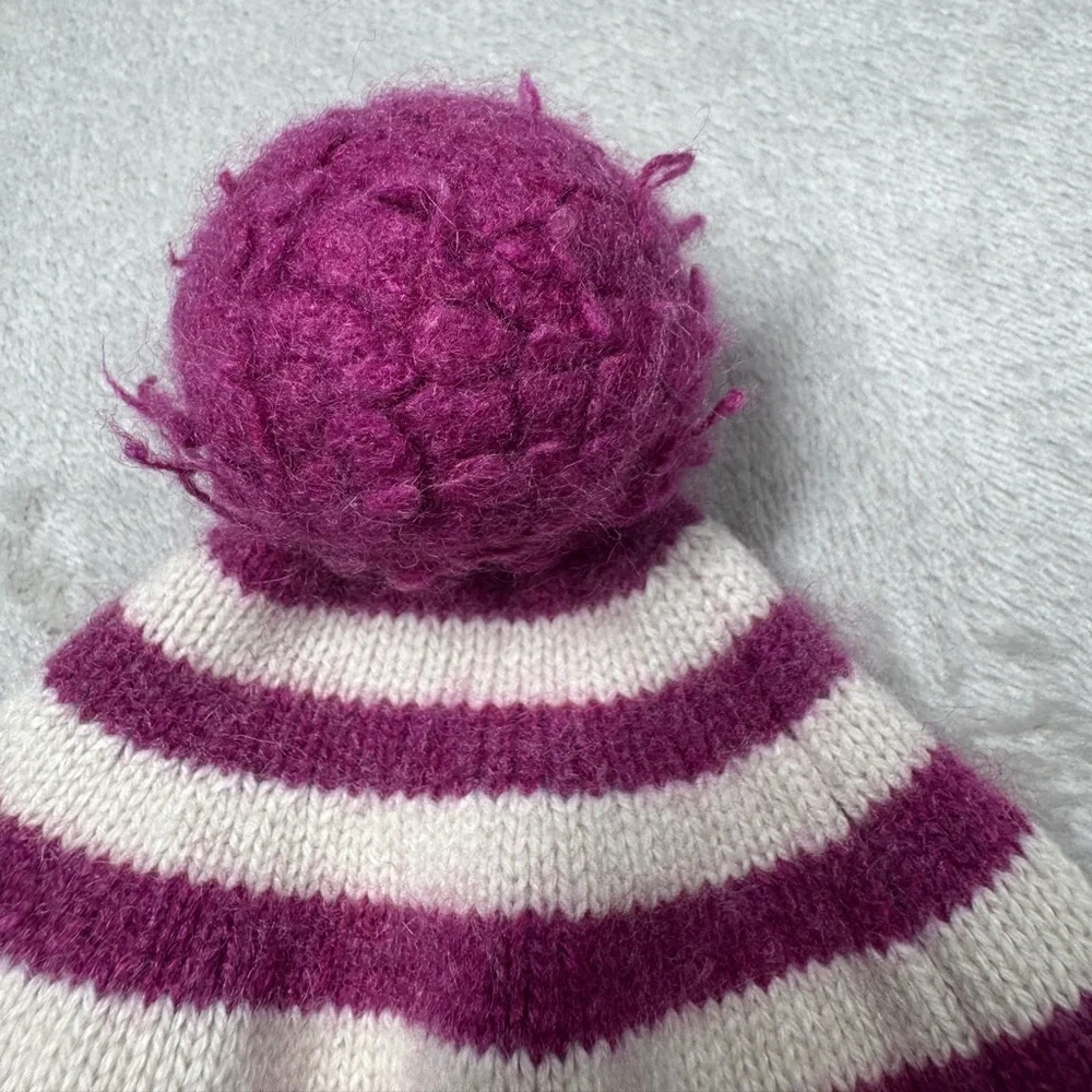 Baby CZ by Carolina Zapf 100% Cashmere Knit Pom Striped Ear Muff Beanie 18-24 M
