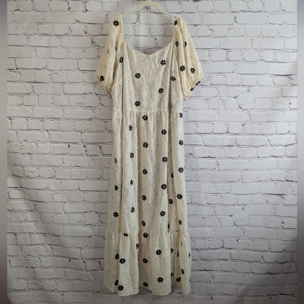 Shein Cream Lush Dress with Black & Orange Daisies