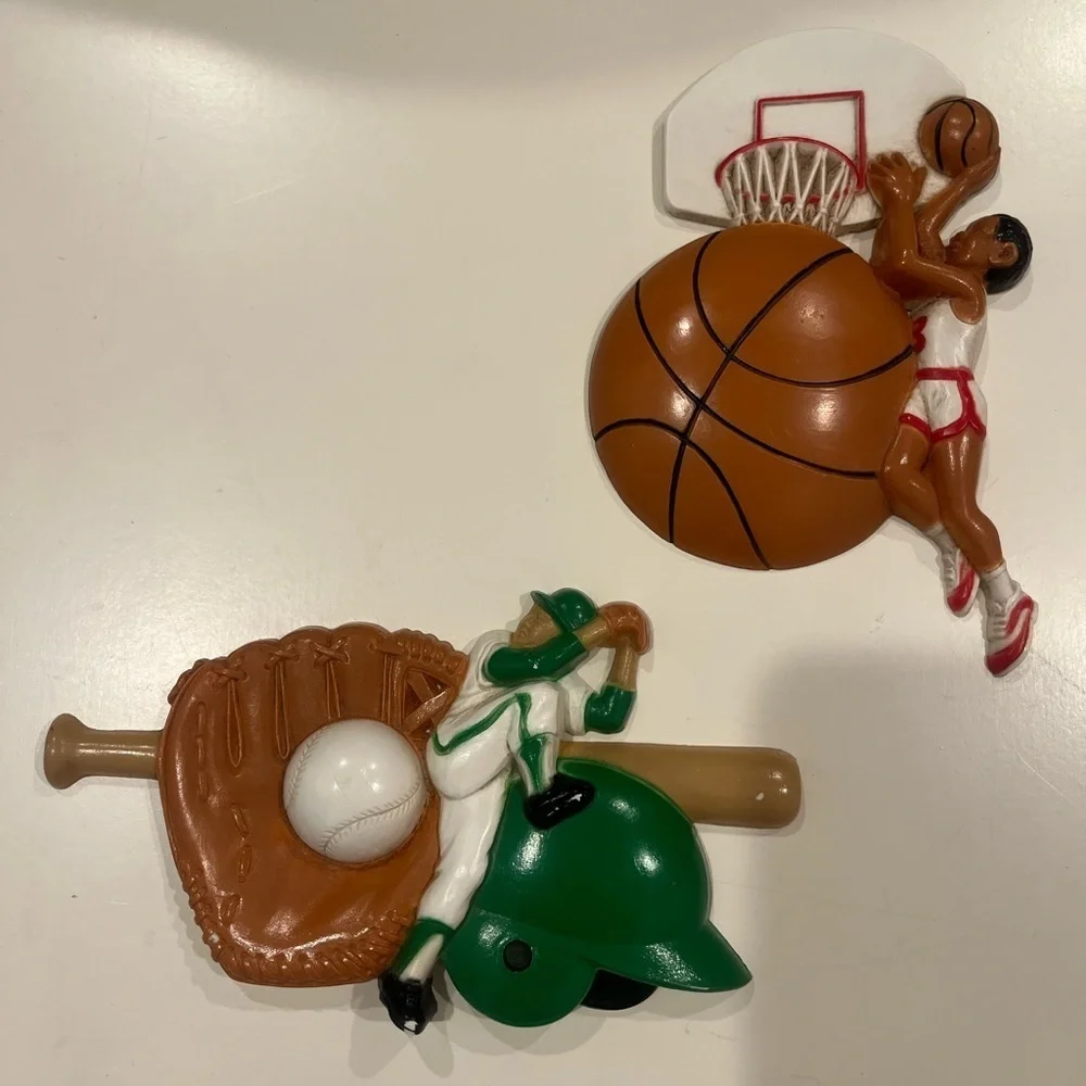 Lot of 2 vintage baseball and basketball wall hangings/decor
